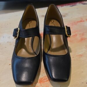 Sam Edelman Black Mary Jane Heels with Gold Buckle